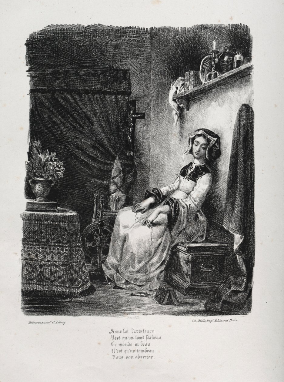 Ilustracje do Fausta: Małgorzata z kołem, 1828. autorstwa Ferdinand Victor Eugene Delacroix