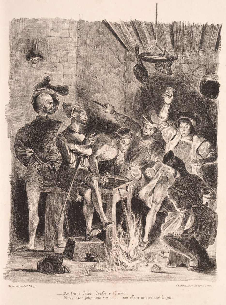 Ilustracje dla Fausta: Mefistofeles w karczmie studenckiej, 1828. autorstwa Ferdinand Victor Eugene Delacroix