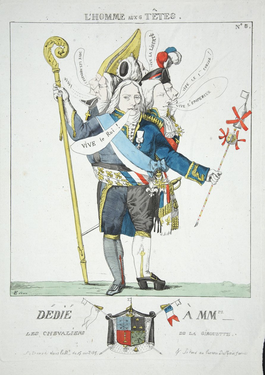 LHomme aux 6 Tetes, wyd. 1815 (grawerowanie ręcznie kolorowane) autorstwa Ferdinand Victor Eugene Delacroix
