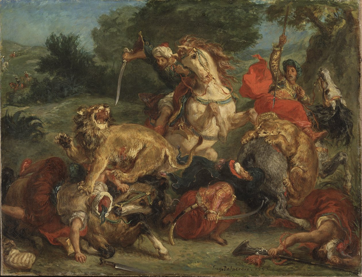 La chasse au lion - Polowanie na lwa, Delacroix, Eugene (1798-1863). olej na płótnie autorstwa Ferdinand Victor Eugene Delacroix
