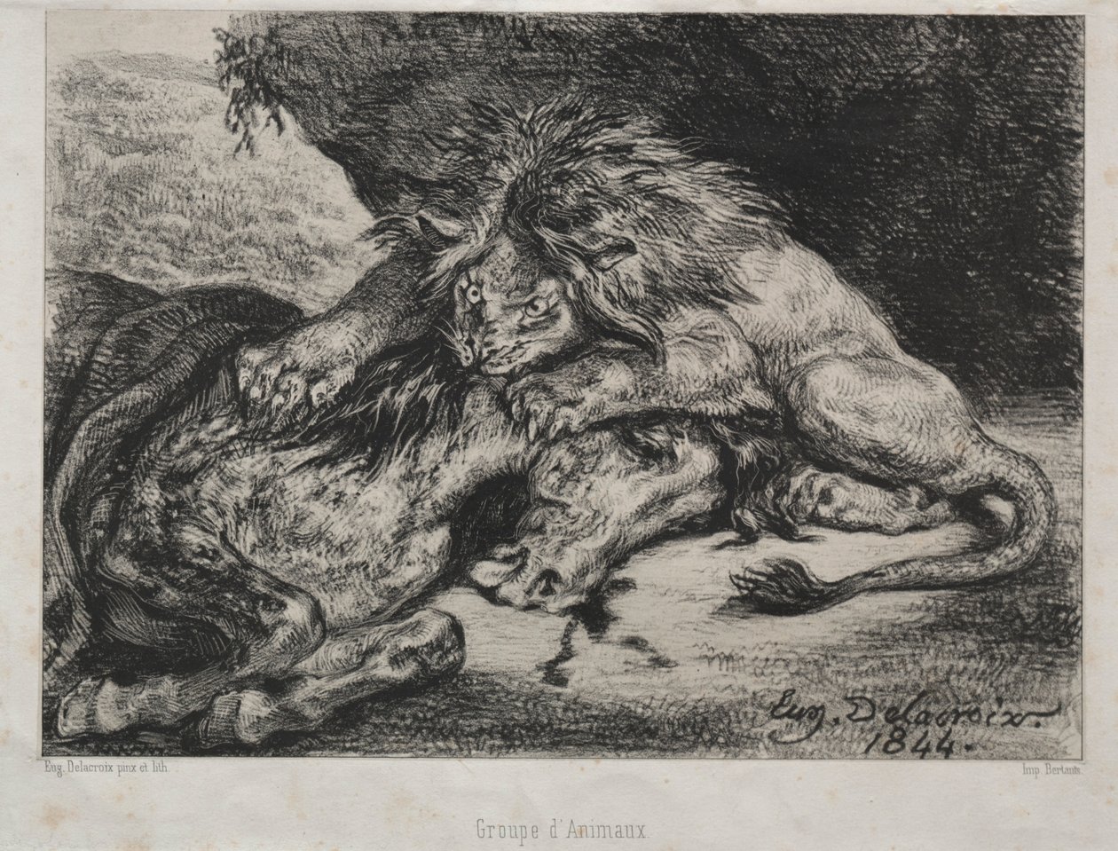 Lew pożerający konia, 1844. autorstwa Ferdinand Victor Eugene Delacroix