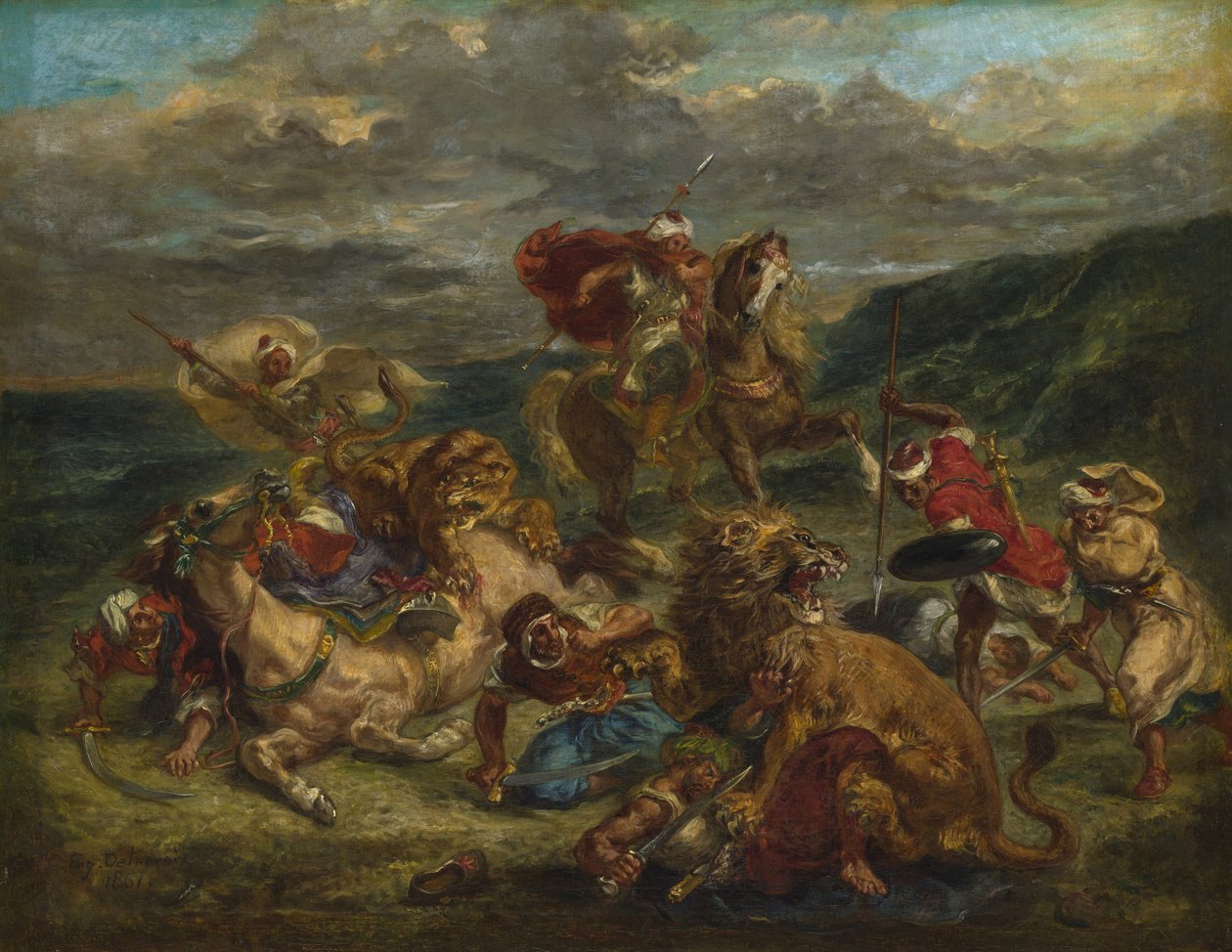 Polowanie na lwa, 1860-61 autorstwa Ferdinand Victor Eugene Delacroix