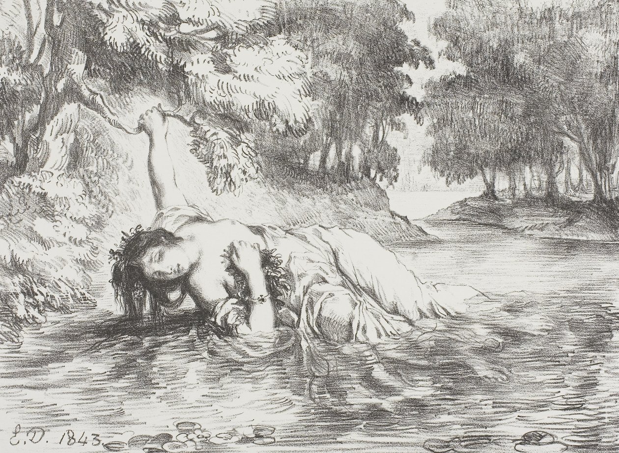 Śmierć Ofelii, 1843 autorstwa Ferdinand Victor Eugene Delacroix