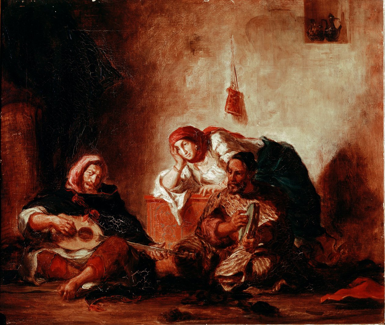 Orientalizm: „”Żydowscy muzycy z Mogador, Maroko”” Obraz Eugene Delacroix (1798-1863) XIX-wieczne słońce. 046x0,55 m Paryż, Musee du Louvre autorstwa Ferdinand Victor Eugene Delacroix