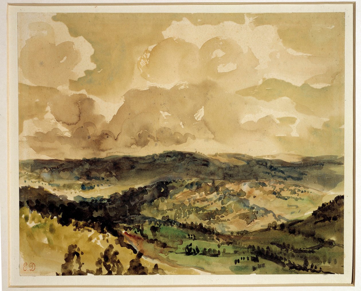 Panoramiczny widok na zalesione wzgórza wokół Croze Akwarela – Eugene Delacroix (1798-1863) Około 1855 r. nd. 0,21 x 0,26 m Paryż. Muzeum w Luwrze autorstwa Ferdinand Victor Eugene Delacroix