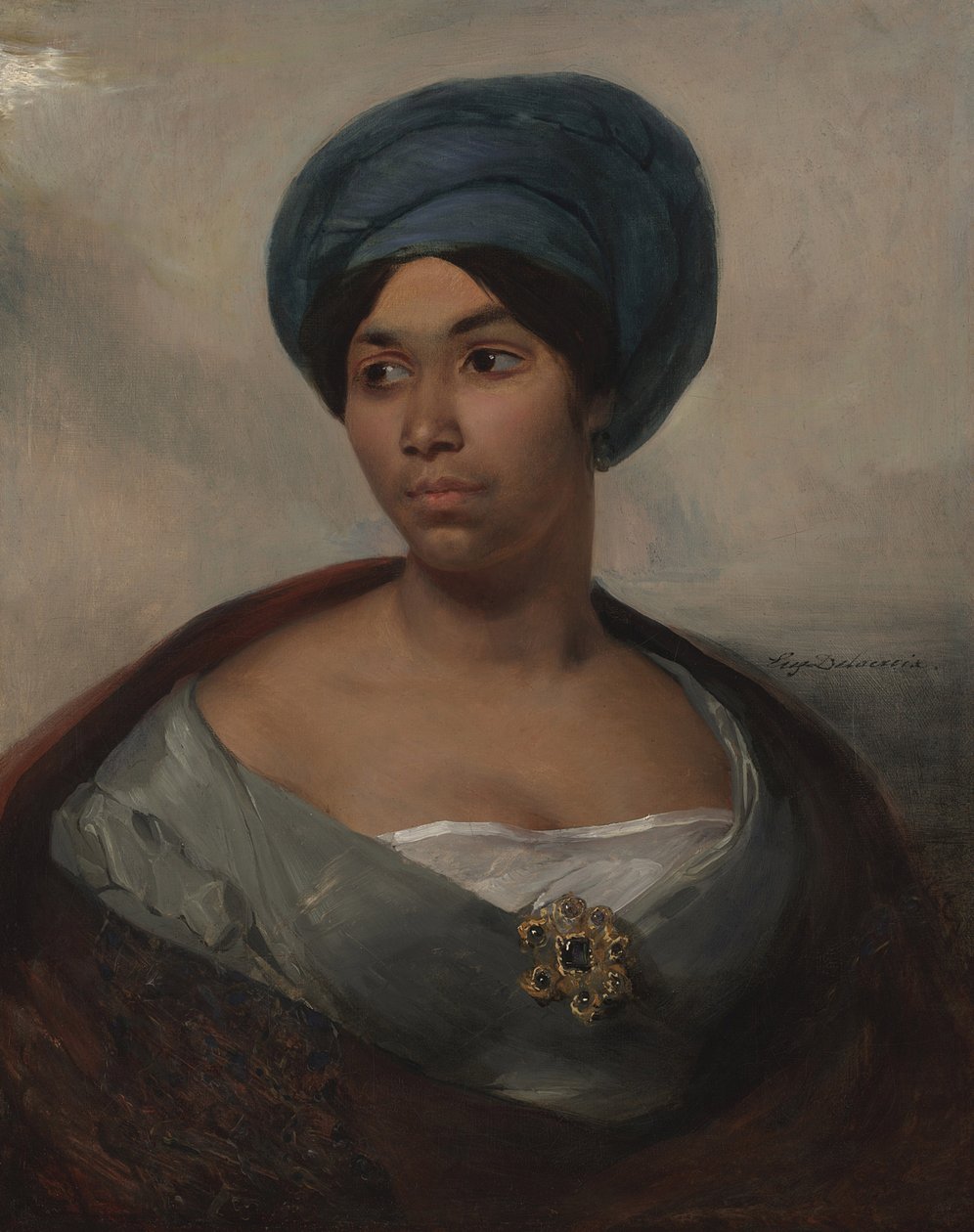 Portret kobiety w niebieskim turbanie, ok. 1827 (olej na płótnie) autorstwa Ferdinand Victor Eugene Delacroix