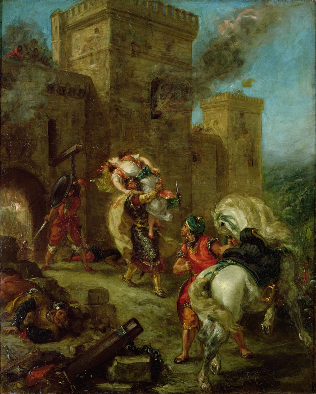 Rebecca porwana przez templariusza, Sir Brian de Bois-Guilbert autorstwa Ferdinand Victor Eugene Delacroix