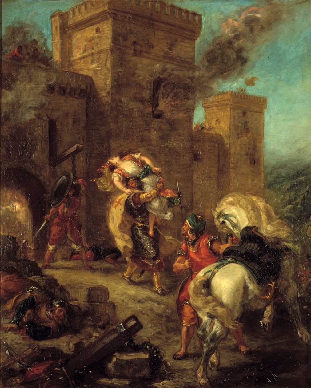 Rebecca wystartowała przez templariuszy podczas woreczka zamku Frondeboeuf. Z książki Scotta Waltera „Ivanhoe”. Obraz Eugene Delacroix (1798-1863) autorstwa Ferdinand Victor Eugene Delacroix