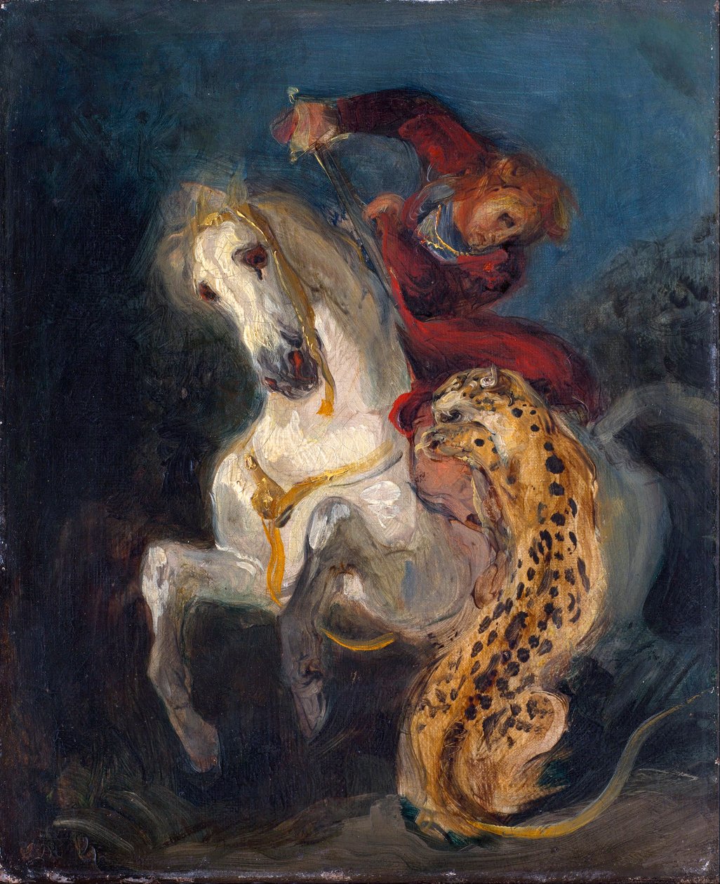 Jeździec zaatakowany przez Jaguara – Delacroix, Eugene autorstwa Ferdinand Victor Eugene Delacroix