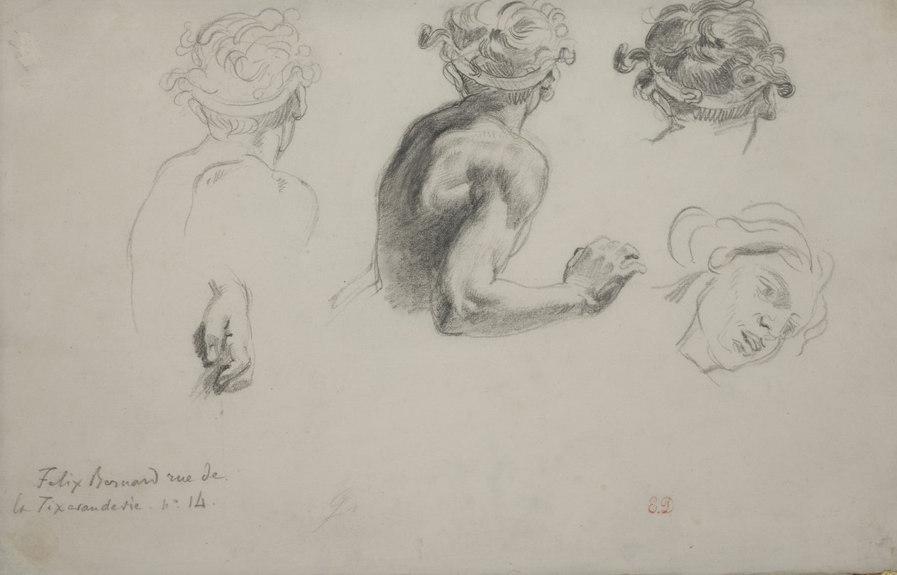Arkusz studiów do "Sprawiedliwości Trajana", ok. 1840 (ołówek na papierze) autorstwa Ferdinand Victor Eugene Delacroix
