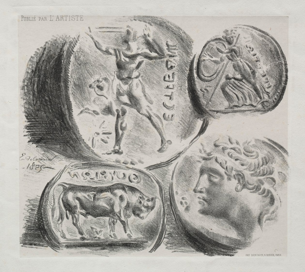 Arkusz z czterema antycznymi medalami, 1825. autorstwa Ferdinand Victor Eugene Delacroix