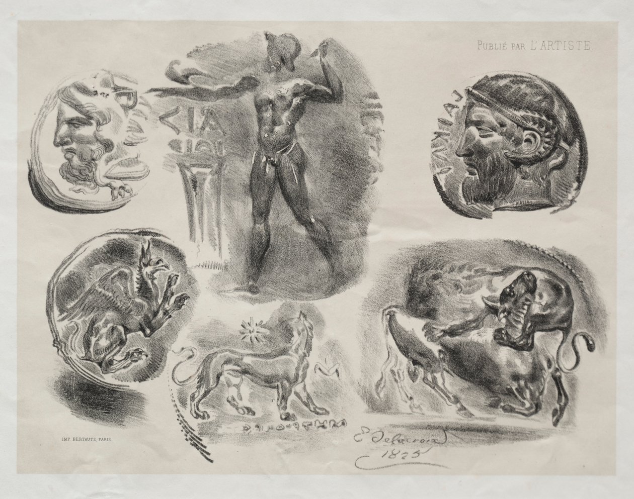 Arkusz z sześcioma antycznymi medalami, 1825. autorstwa Ferdinand Victor Eugene Delacroix