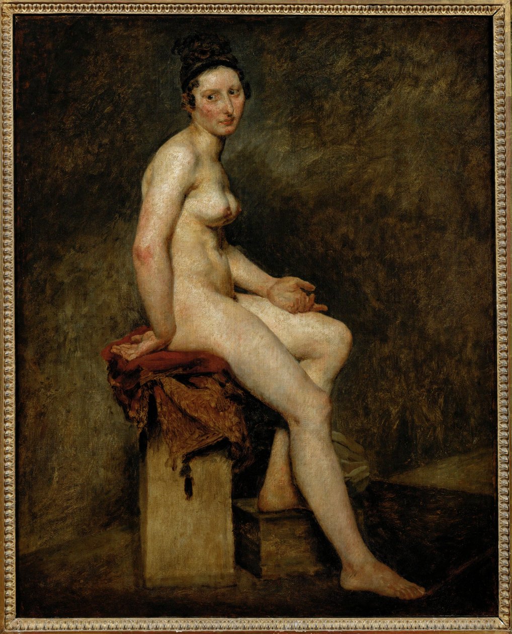 Siedząca nago, zwana również Mlle ... autorstwa Ferdinand Victor Eugene Delacroix
