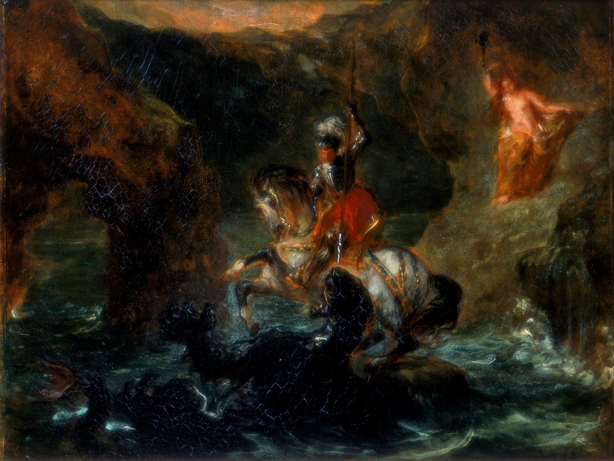 Św. Jerzy walczący ze smokiem lub Perseuszem uwalniającym Andromedę, 1847 autorstwa Ferdinand Victor Eugene Delacroix