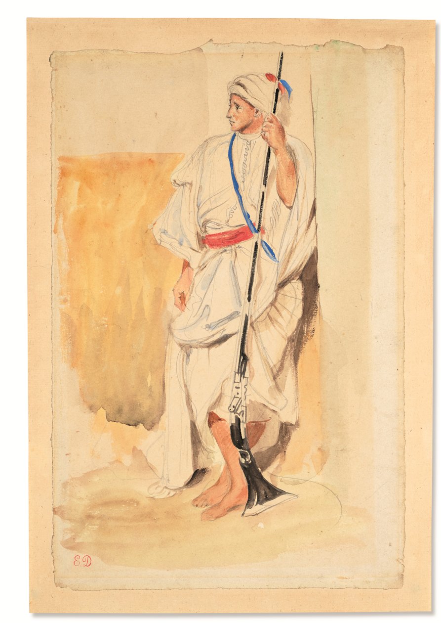 Stojący Arab (akwarela ołówkiem i gwasz na papierze) autorstwa Ferdinand Victor Eugene Delacroix