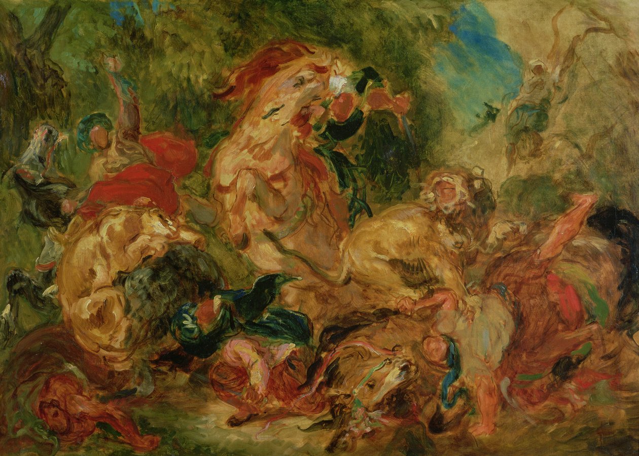 Studium do polowania na lwa, 1854 autorstwa Ferdinand Victor Eugene Delacroix