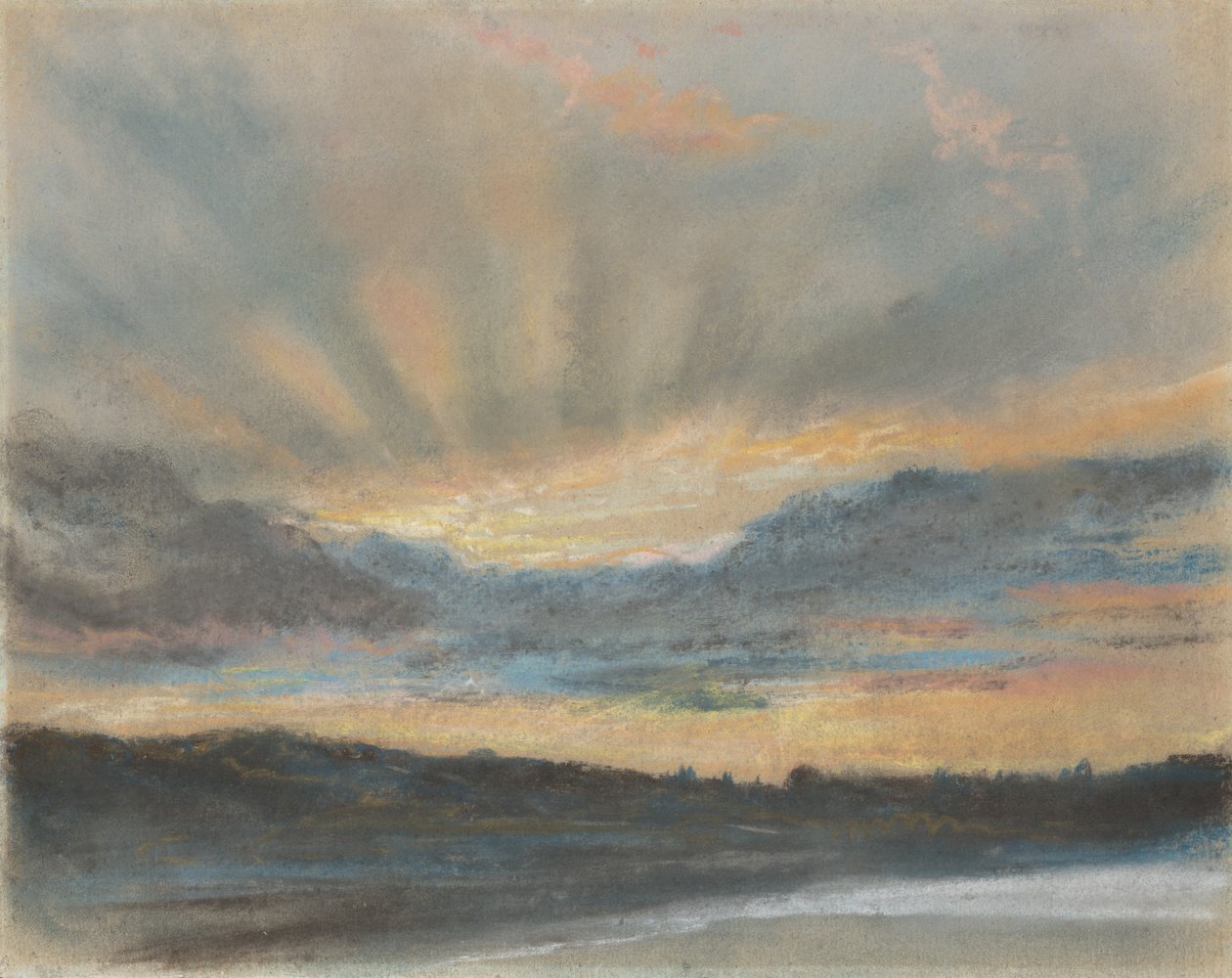 Zachód słońca, ok. 1850 (pastel na papierze zamontowany na płycie) autorstwa Ferdinand Victor Eugene Delacroix
