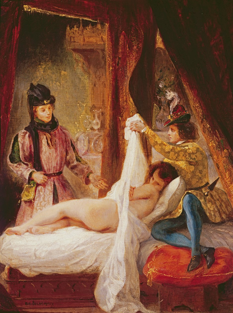 Książę Orleanu pokazuje swoją kochankę księciu de Bourgogne (olej) autorstwa Ferdinand Victor Eugene Delacroix
