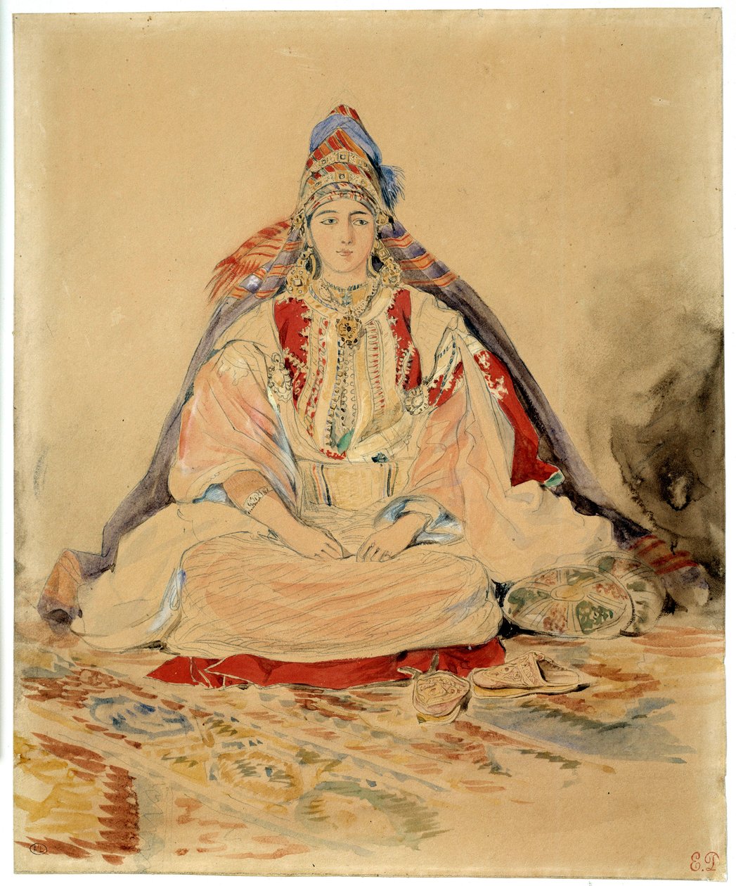 Żydowskie małżeństwo w Tangerze. Rysunek akwarelowy Eugene Delacroix (1798-1863) autorstwa Ferdinand Victor Eugene Delacroix