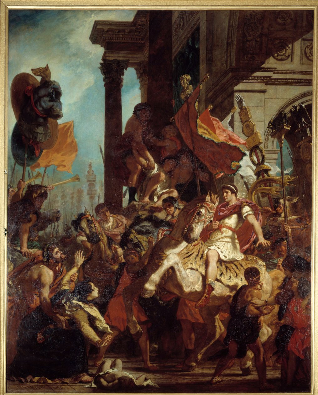 Sprawiedliwość Trajana Wdowa, której zabito syna, domaga się sprawiedliwości u cesarza Trajana (Marcus Ulpius Trajanus, 53-117) wyjeżdżającego na wojnę. Ilustracja czyśćca w „” La Divina Commedia”” (Boska komedia) autorstwa Dante Alighieri (1265-1321) Obra autorstwa Ferdinand Victor Eugene Delacroix