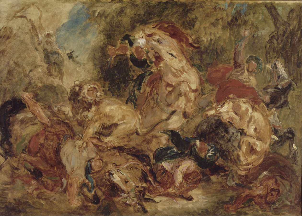 Polowanie na lwa, ok. 1854 autorstwa Ferdinand Victor Eugene Delacroix