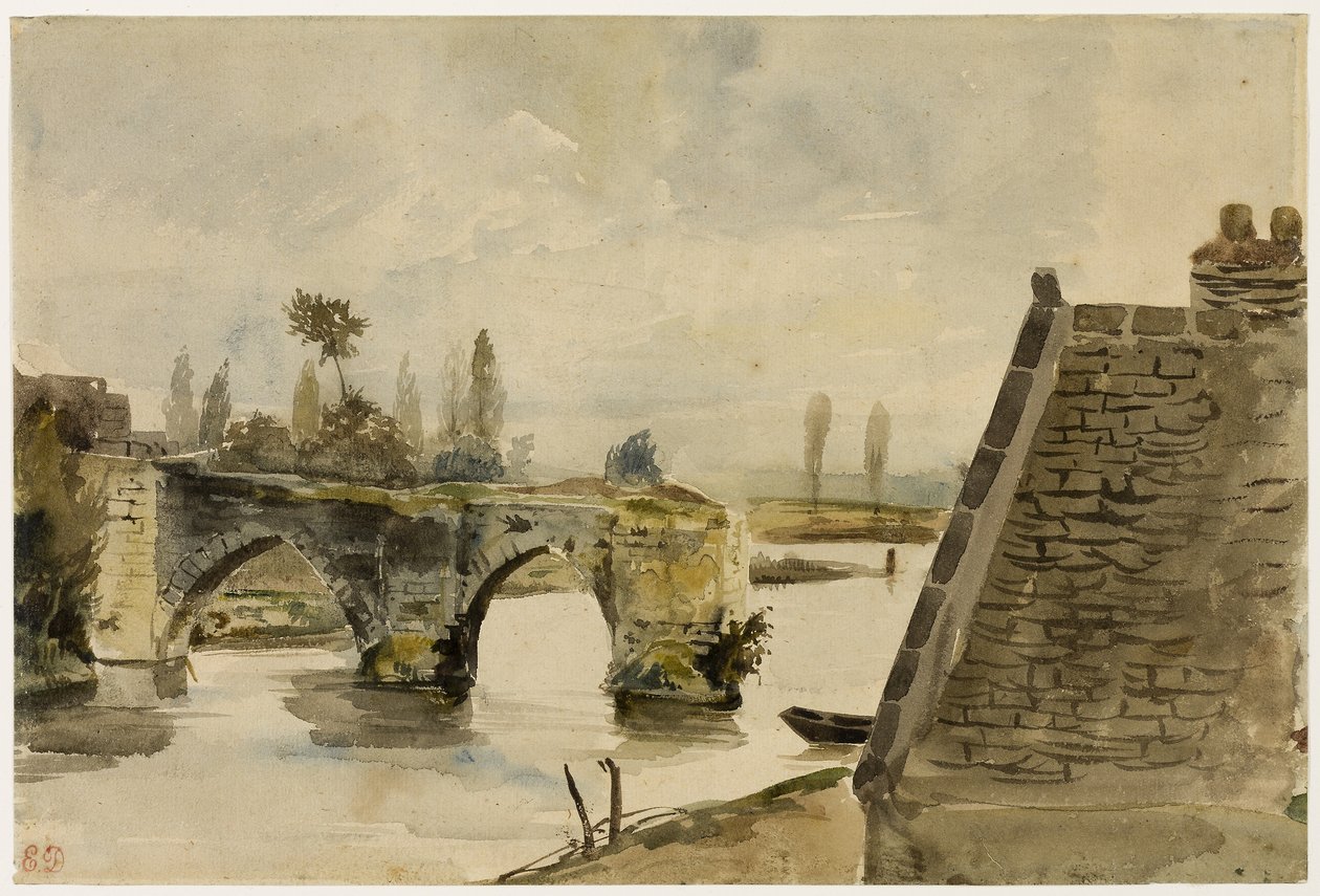 Stary most w Nantes, ok. 1827 (akwarela na kremowym papierze) autorstwa Ferdinand Victor Eugene Delacroix