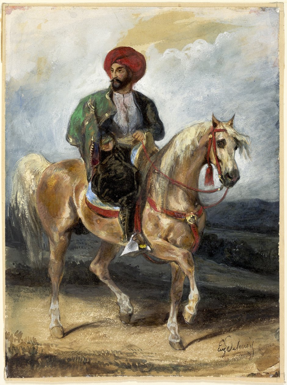 Turecki jeździec, ok. 1834 (gwasz i akwarela na papierze) autorstwa Ferdinand Victor Eugene Delacroix