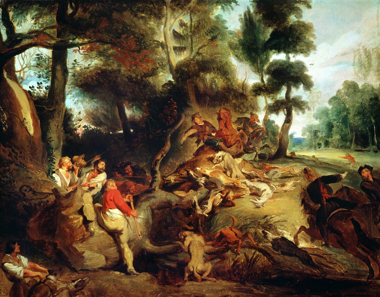 Polowanie na dzika, według obrazu Rubensa, ok. 1840-50 autorstwa Ferdinand Victor Eugene Delacroix
