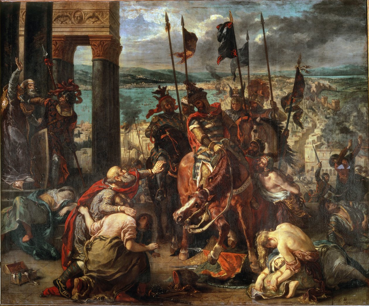 Zdobycie Konstantynopola przez wyprawy krzyżowe 12/04/1204 - olej na płótnie autorstwa Ferdinand Victor Eugene Delacroix