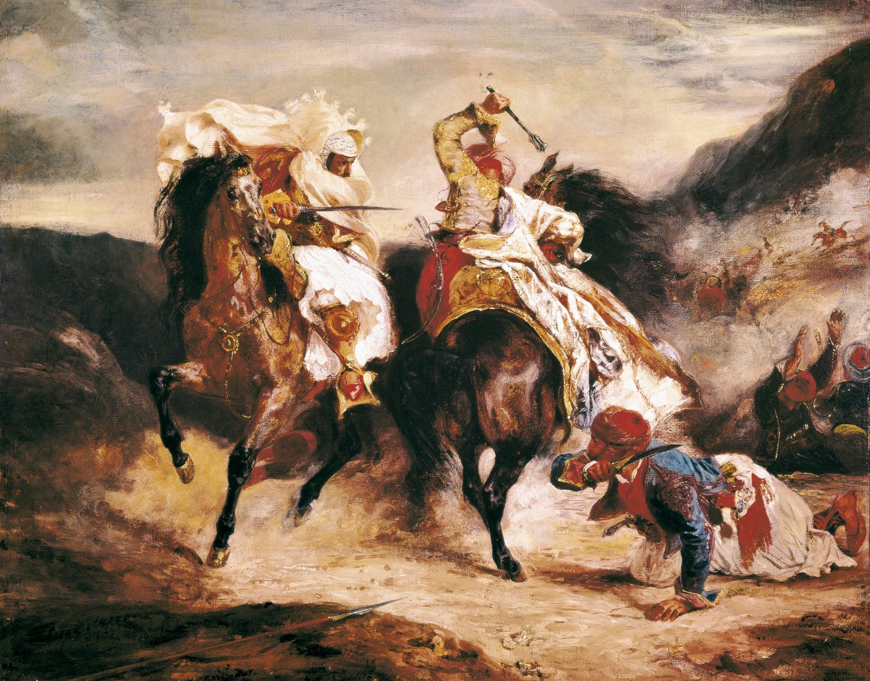 Walka Giaoura i Paszy. Zainspiruj się wierszem Lorda Byrona „Le Giaour”. Malarstwo orientalne Eugene Delacroix (1798-1863) autorstwa Ferdinand Victor Eugene Delacroix