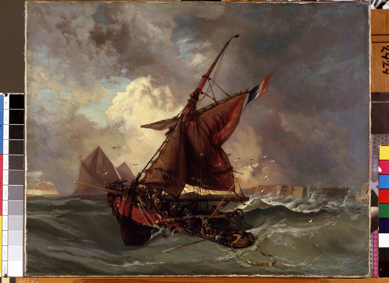 „Statek w tempete” (Statki na wzburzonym morzu) Obraz Eugene Delacroix (1798-1863) XIX-wieczne Muzeum Sztuk Pięknych Mikalojus Konstantinas Ciurlionis, Kowno, Litwa autorstwa Ferdinand Victor Eugene Delacroix