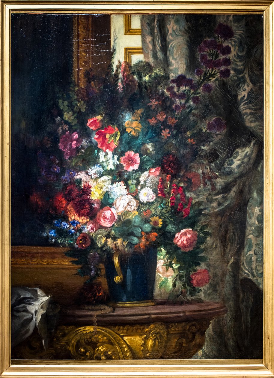 Wazon z kwiatami na konsoli autorstwa Ferdinand Victor Eugene Delacroix