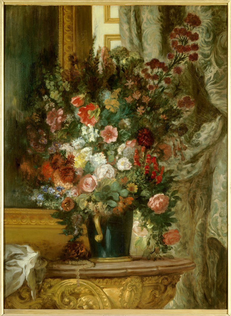 Wazon z kwiatami na konsoli Obraz Eugene Delacroix (1798-1863) 1850 Wym.1,35 x 1,02 m Montauban, Musee Ingres autorstwa Ferdinand Victor Eugene Delacroix