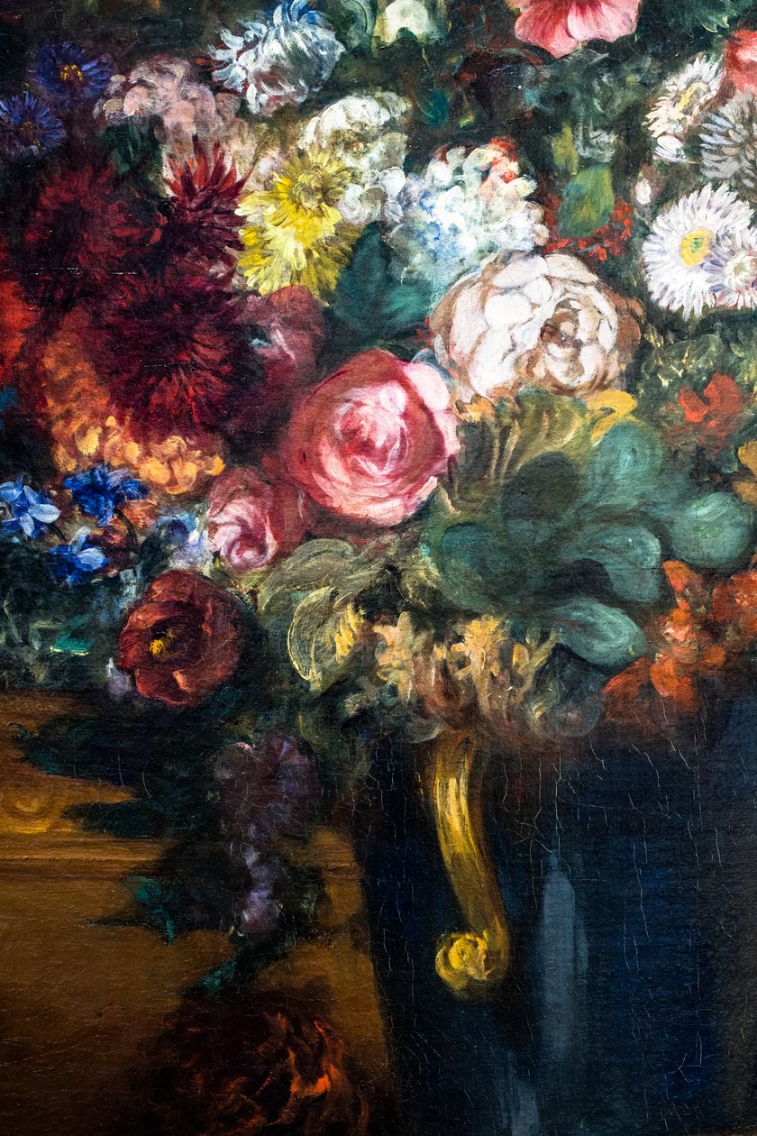 Wazon z kwiatami na konsoli, detal autorstwa Ferdinand Victor Eugene Delacroix
