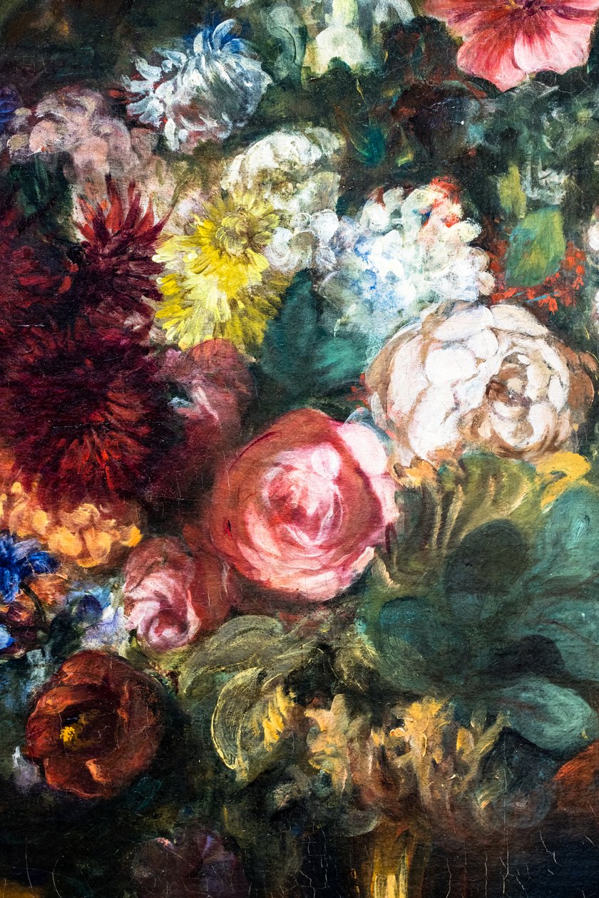 Wazon z kwiatami na konsoli, detal autorstwa Ferdinand Victor Eugene Delacroix