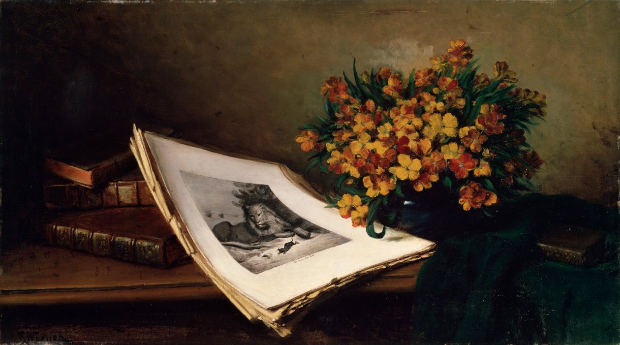 Martwa natura z litografią, XIX w. autorstwa Ferdinand Wagner the elder