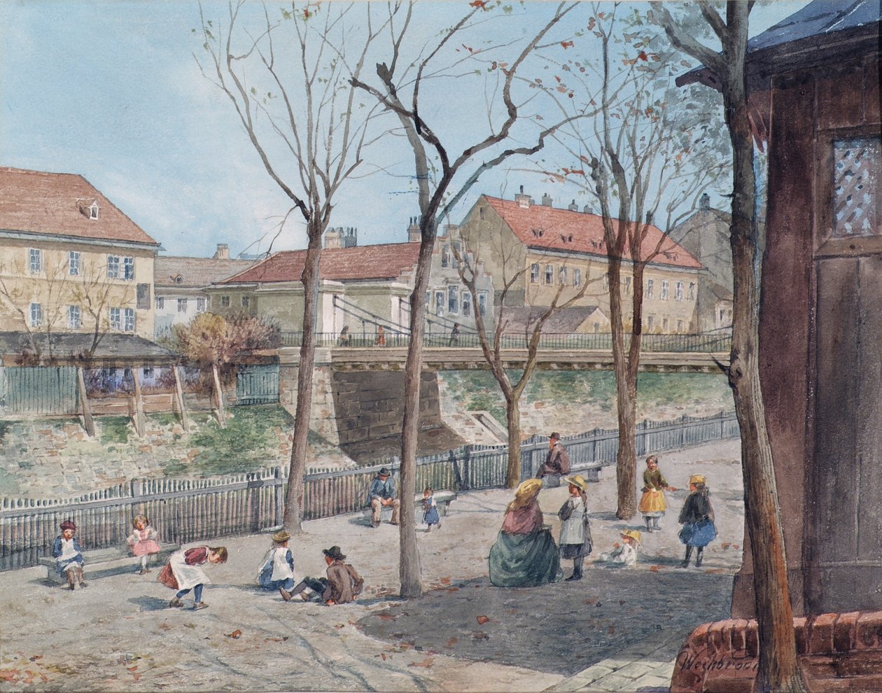 Most Łańcuchowy nad rzeką Wiedeń autorstwa Ferdinand Weckbrodt