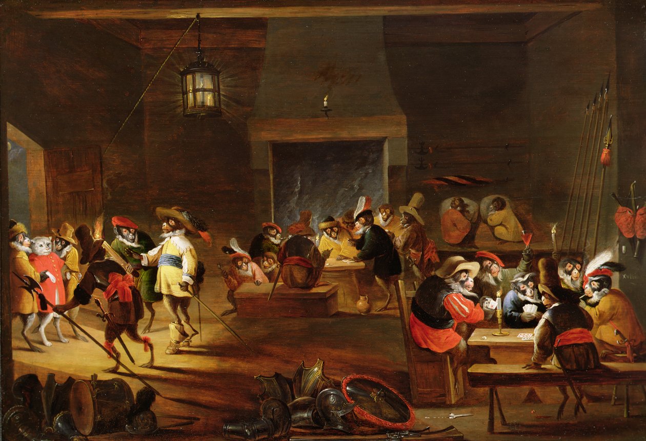 Małpy w tawernie (szczegóły patrz 92084) autorstwa Ferdinand van Kessel