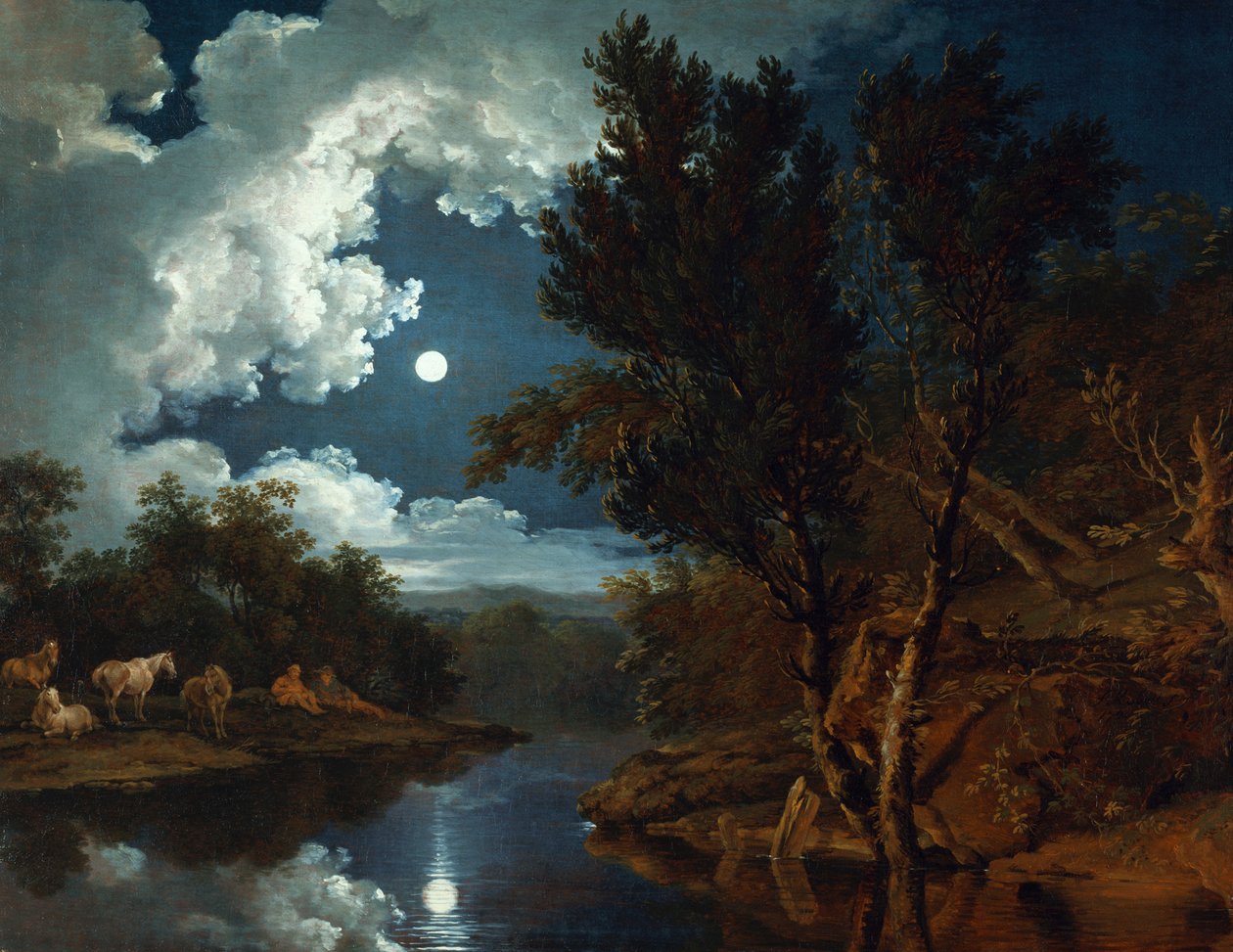 Krajobraz rzeki w świetle księżyca autorstwa Ferdinand von Kobell
