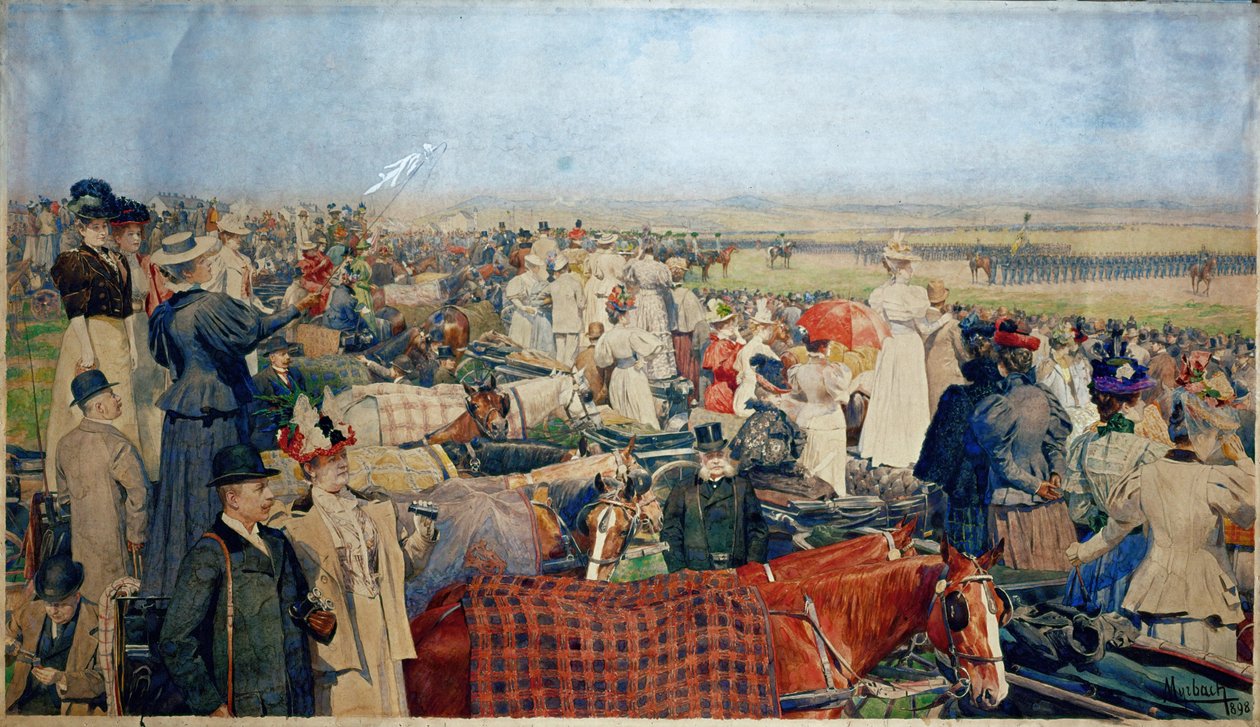 Wiosenna parada na Schmelz, największym wiedeńskim placu defilad... (akwarela) autorstwa Ferdinand von Myrbach