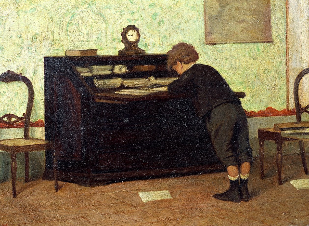 Lekcja Ferdinando Buonamici (1820-1892), olej na panelu autorstwa Ferdinando Buonamici