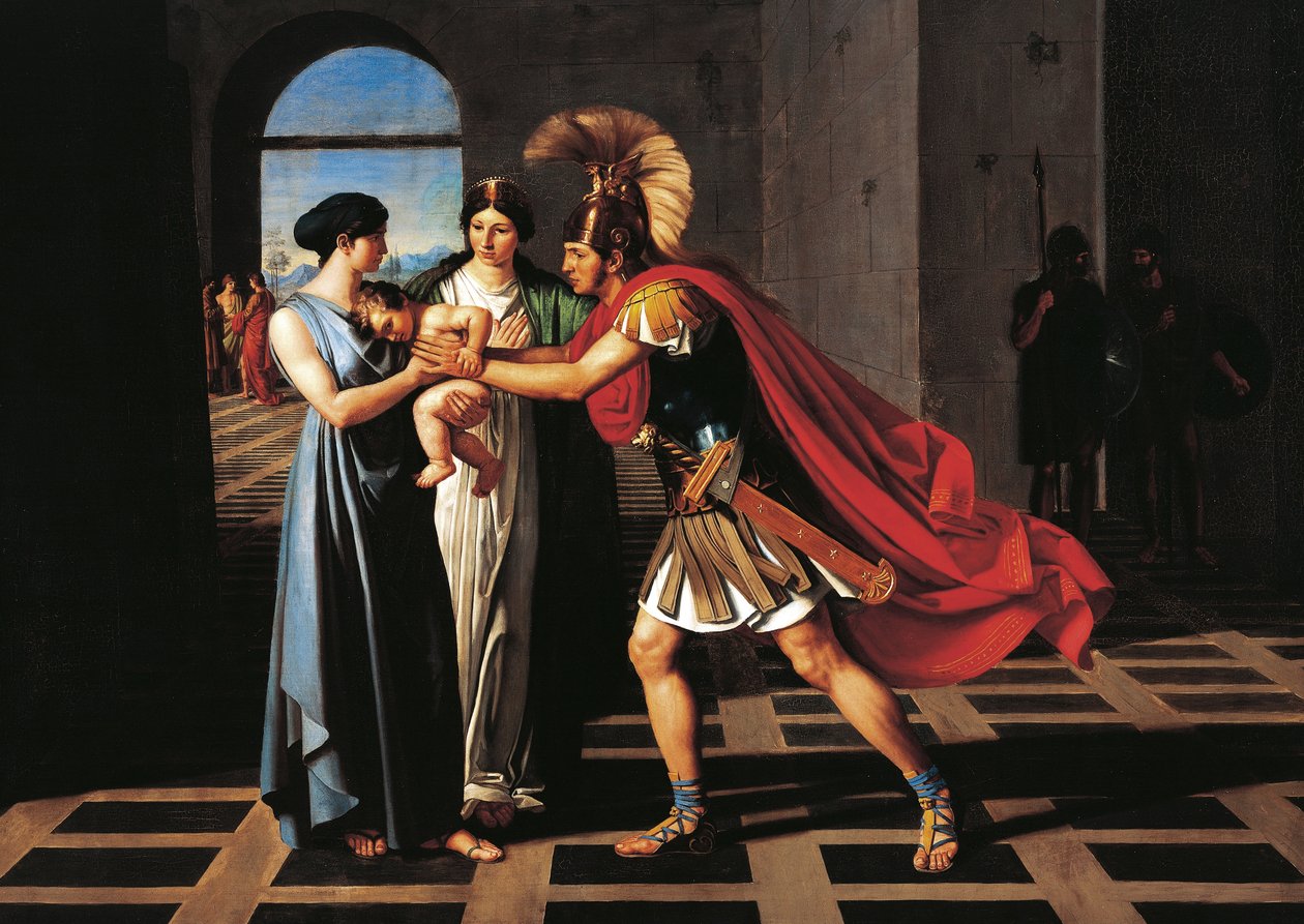 Andromacha przechwytująca Hektora przy Bramie Skajskiej autorstwa Ferdinando Castelli
