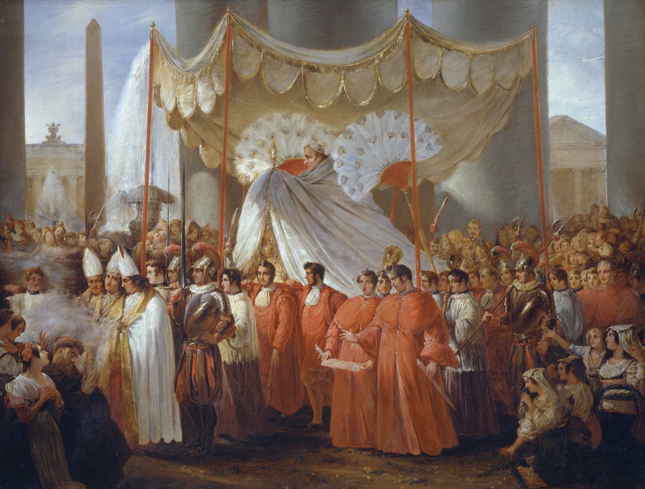 Procesja na Placu Świętego Piotra z okazji święta Bożego Ciała za pontyfikatu Grzegorza XVI autorstwa Ferdinando Cavalleri