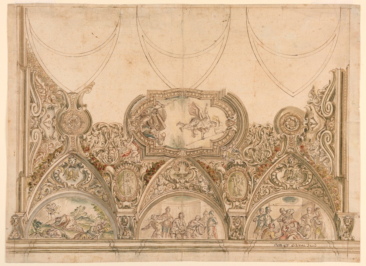 Projekt Dekoracji sufitu kaplicy autorstwa Ferdinando Galli Bibiena