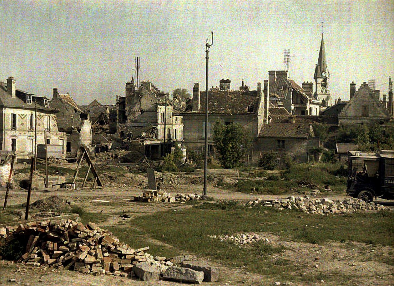 Panorama Saint-Waast, Soissons, Aisne, Francja, 1917 (autochrom) autorstwa Fernand Cuville
