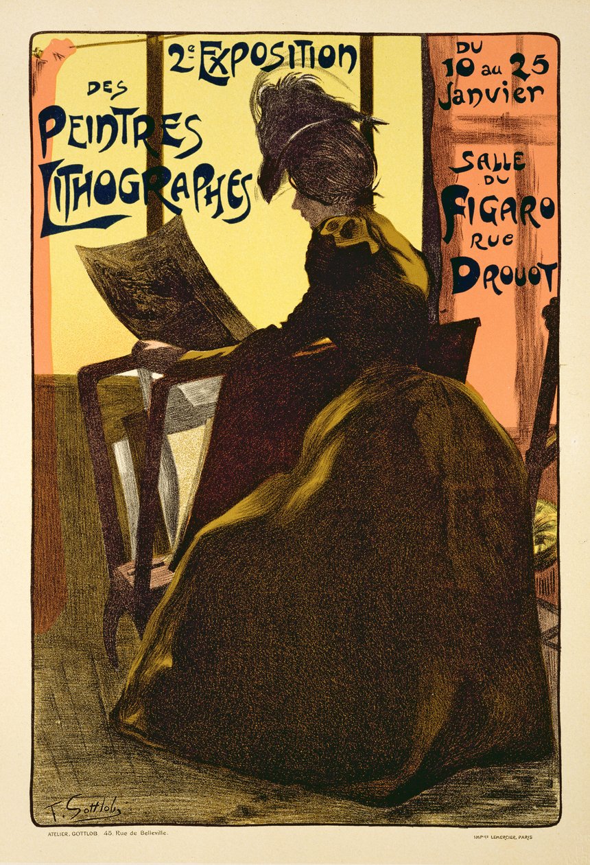 Reprodukcja plakatu reklamującego „Drugą wystawę malarzy litograficznych”, Salle du Figaro, Paryż, 1899 autorstwa Fernand Louis Gottlob