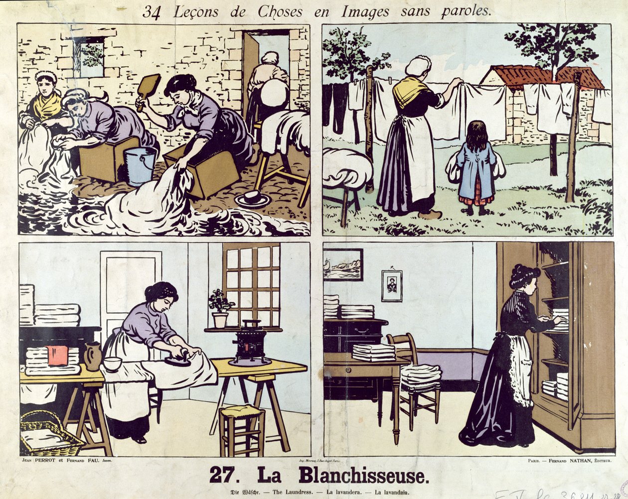 Praczka, z 34 lekcji obrazów bez słów, początek XX wieku autorstwa Fernand and Perrot, Jean Fau