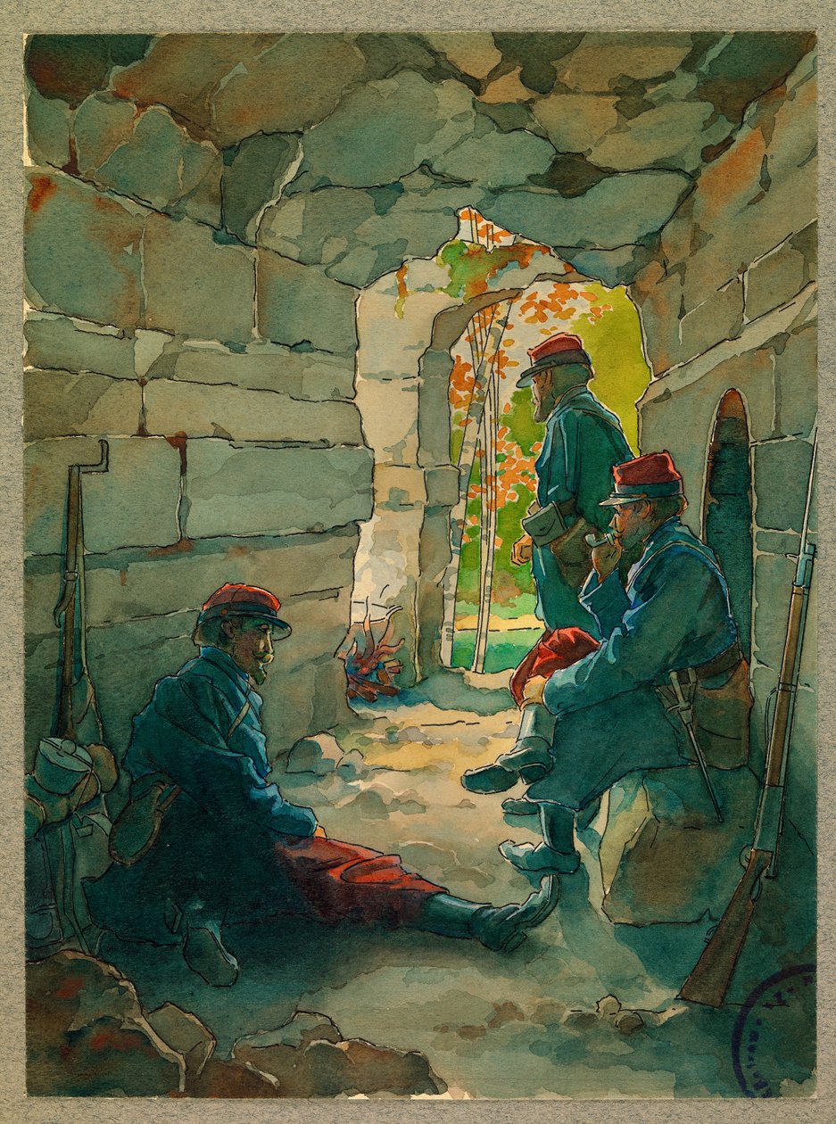 Żołnierze piechoty podczas odpoczynku, route de Vailly autorstwa Fernand Barbier