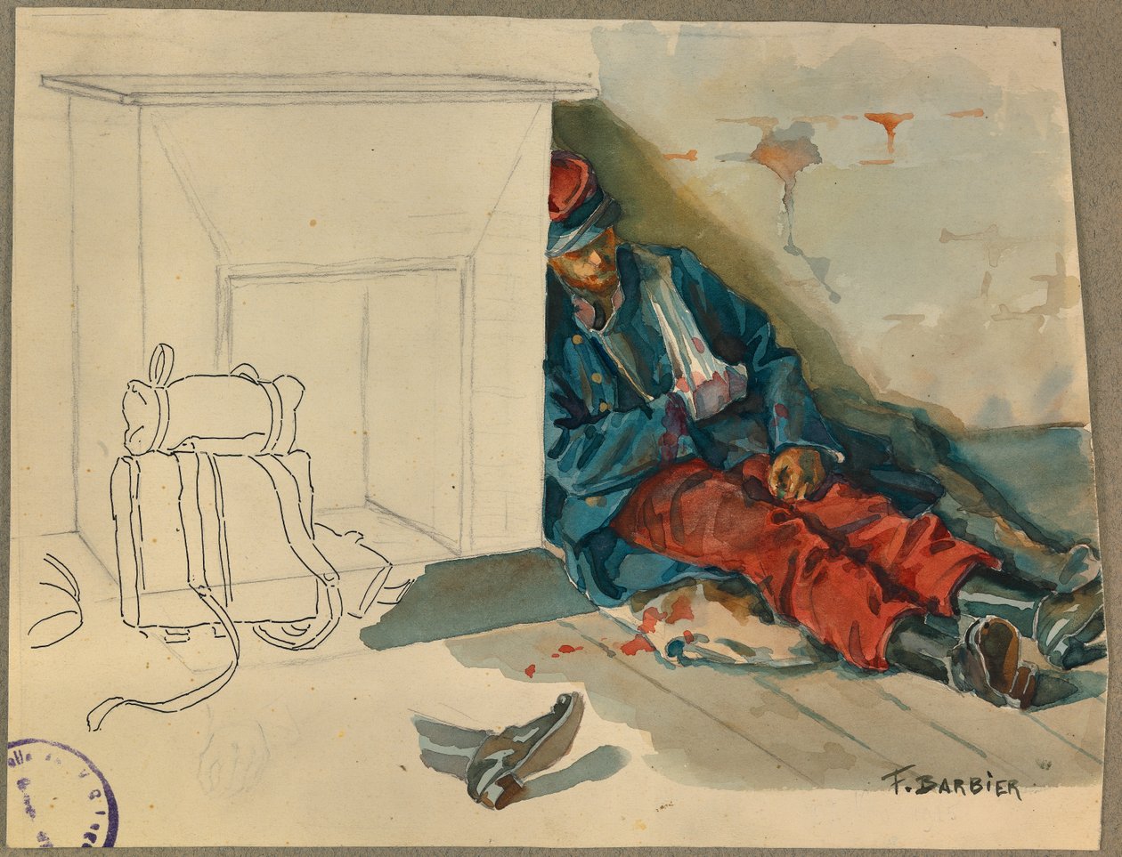 ranny żołnierz po bitwie pod Vailly autorstwa Fernand Barbier