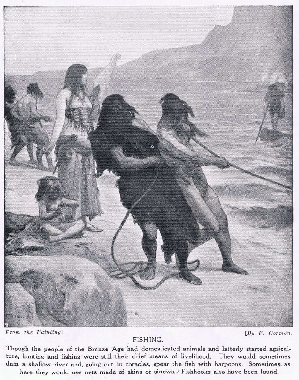 Łowienie ryb, ilustracja z „Historii narodów Hutchinsona”, ok. 1910 r. autorstwa Fernand Cormon